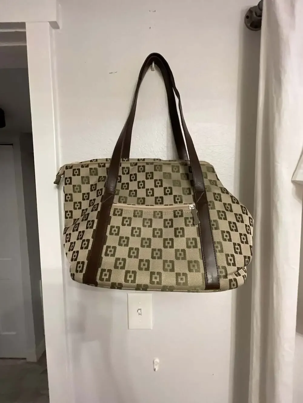 Jacquard Monogram Pet Carrier Tote Bag with Bone Zipper Pull Beverly Hills